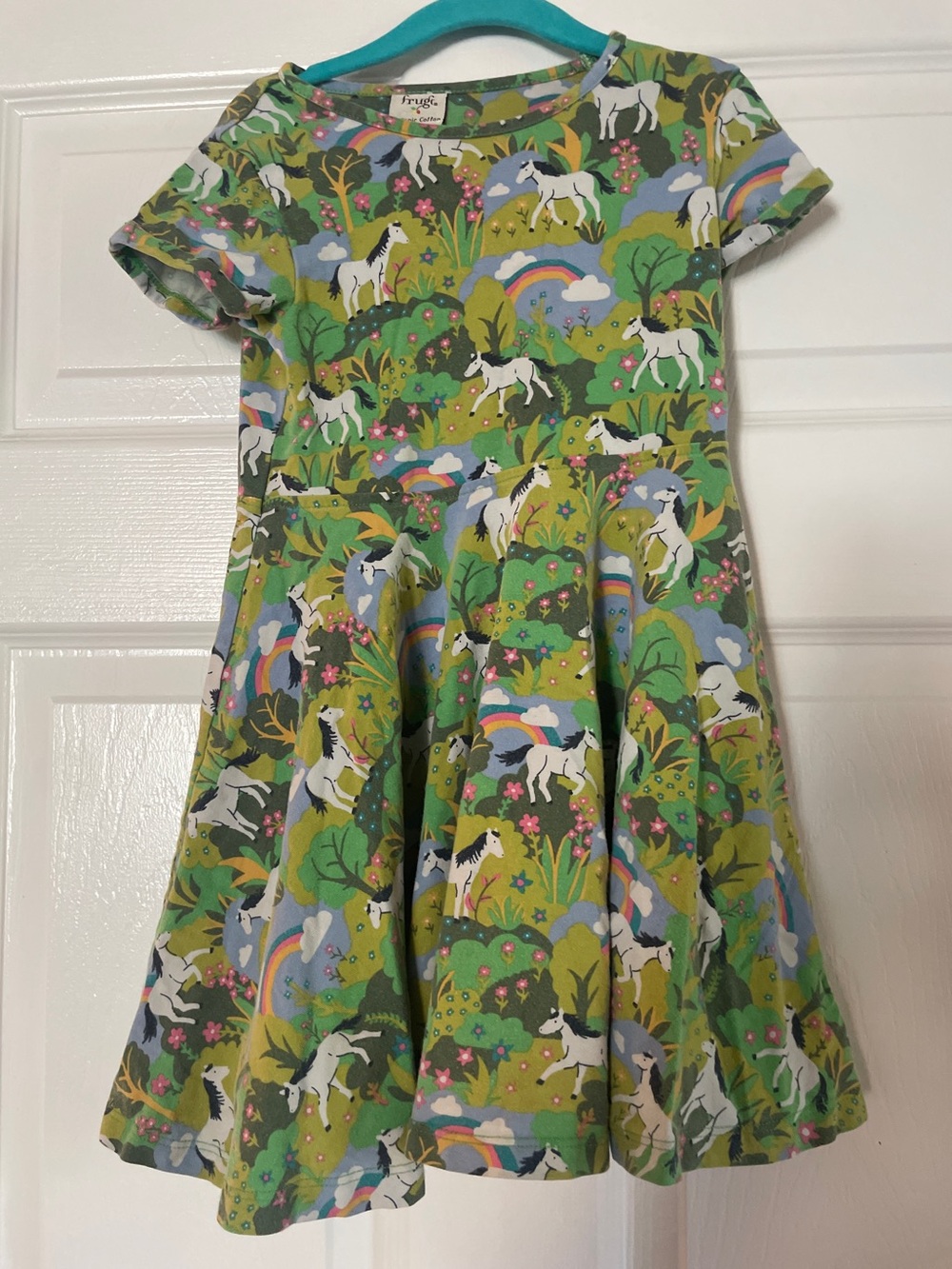 Frugi skater dress short sleeves 284) horses and rainbows 4-5T